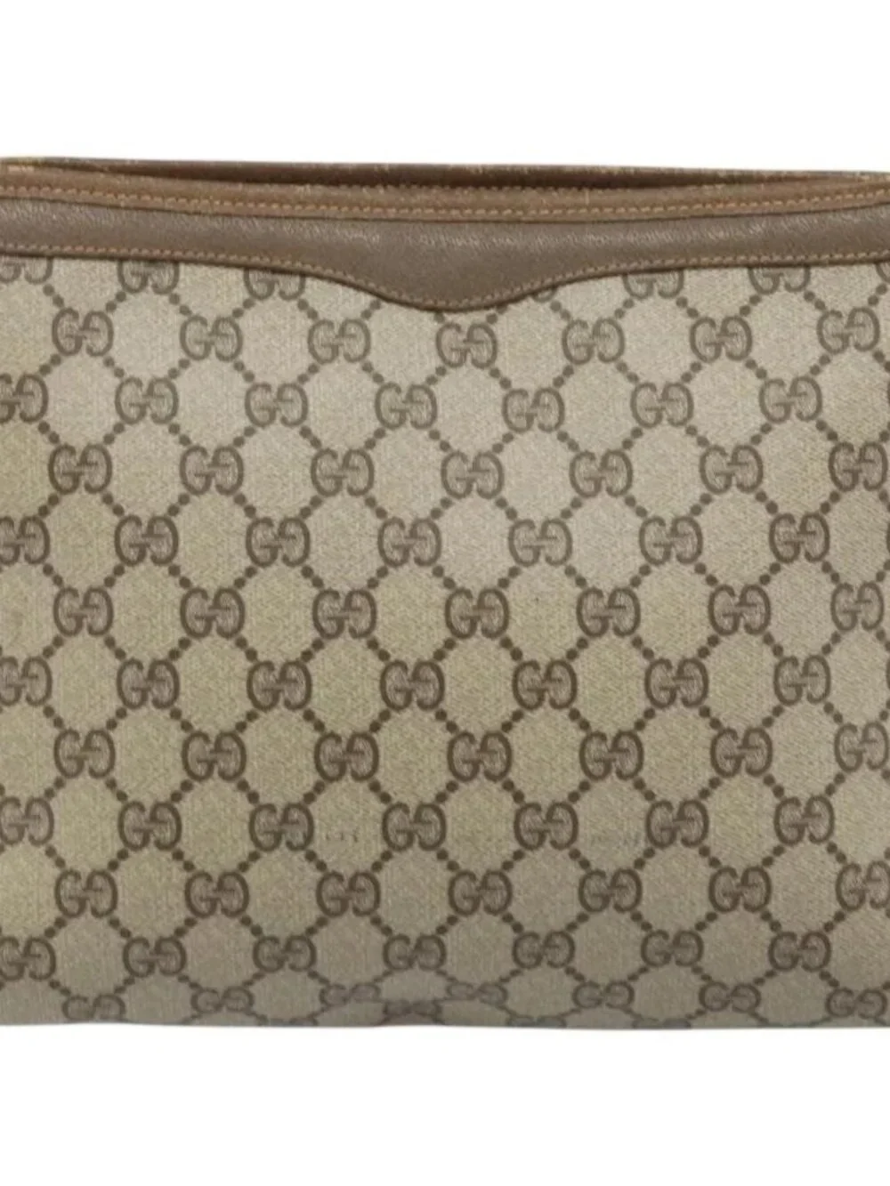 GUCCI GG Supreme Clutch Bag PVC Beige Gold 97 01 038 Auth 173939